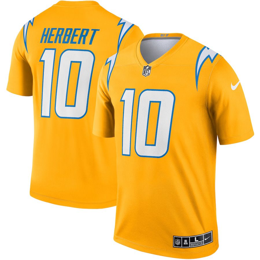 Men Los Angeles Chargers 10 Justin Herbert Nike Gold Inverted Legend NFL Jersey